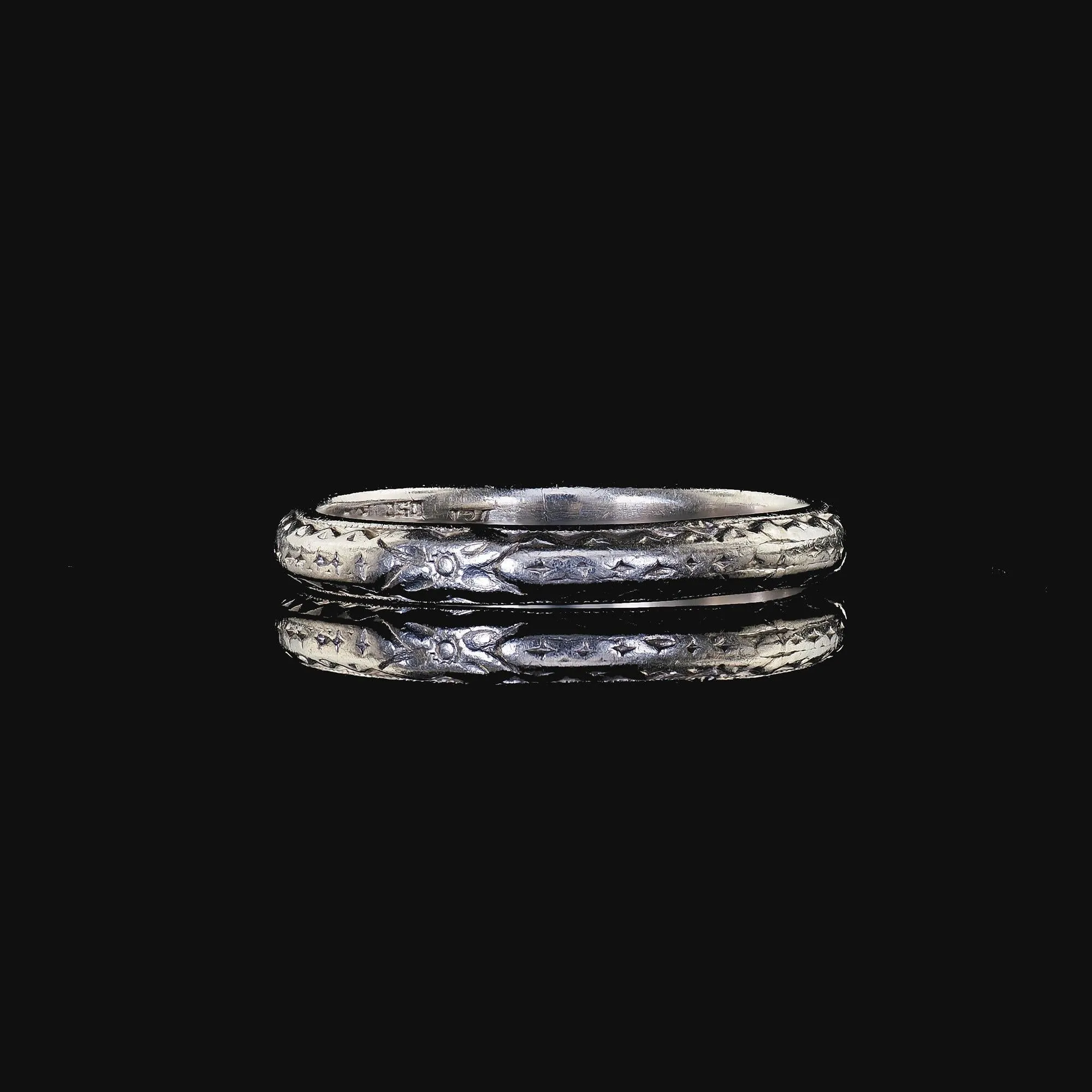 Antique Art Deco Platinum Engraved Wedding Band Circa 1932 - Size 4