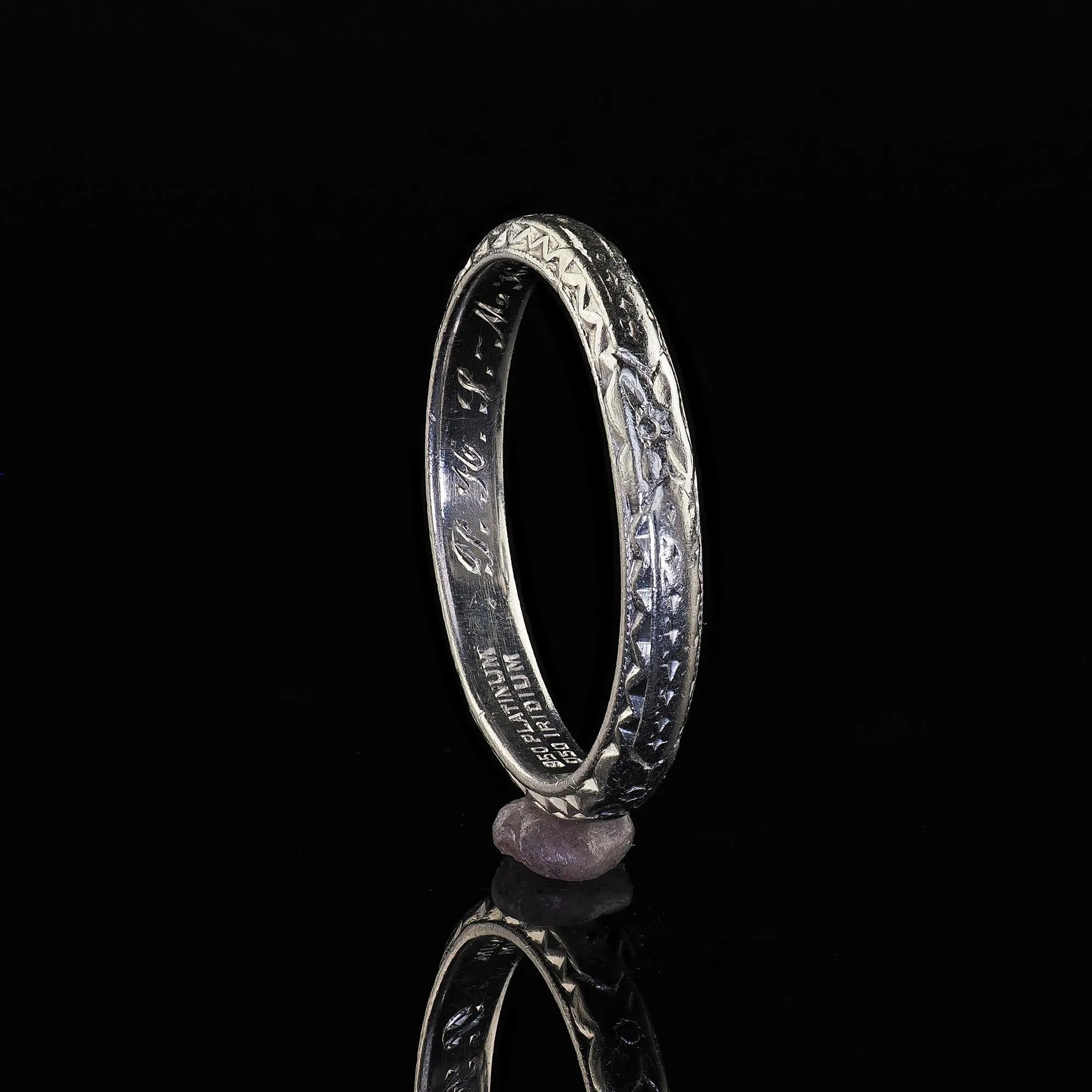 Antique Art Deco Platinum Engraved Wedding Band Circa 1932 - Size 4