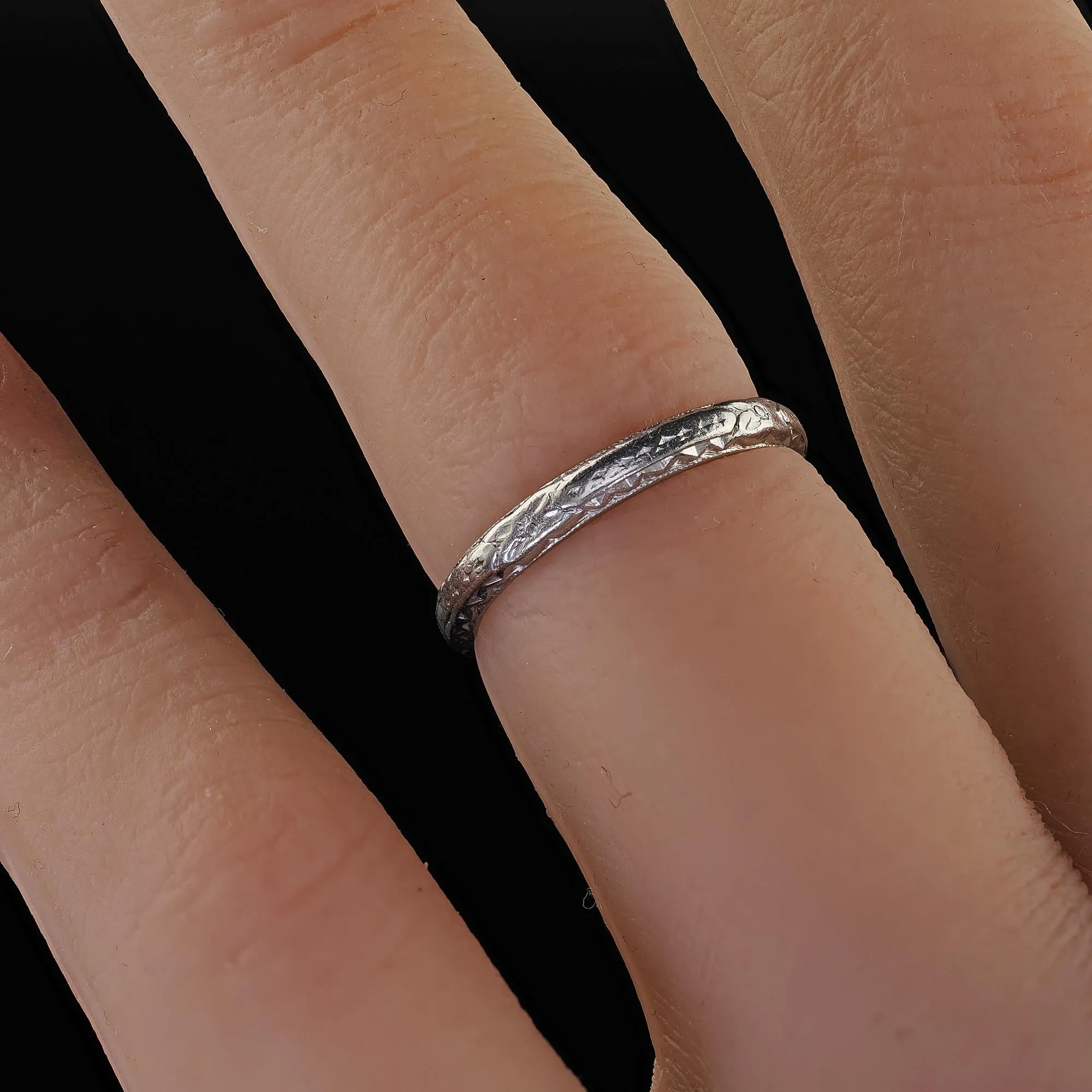 Antique Art Deco Platinum Engraved Wedding Band Circa 1932 - Size 4