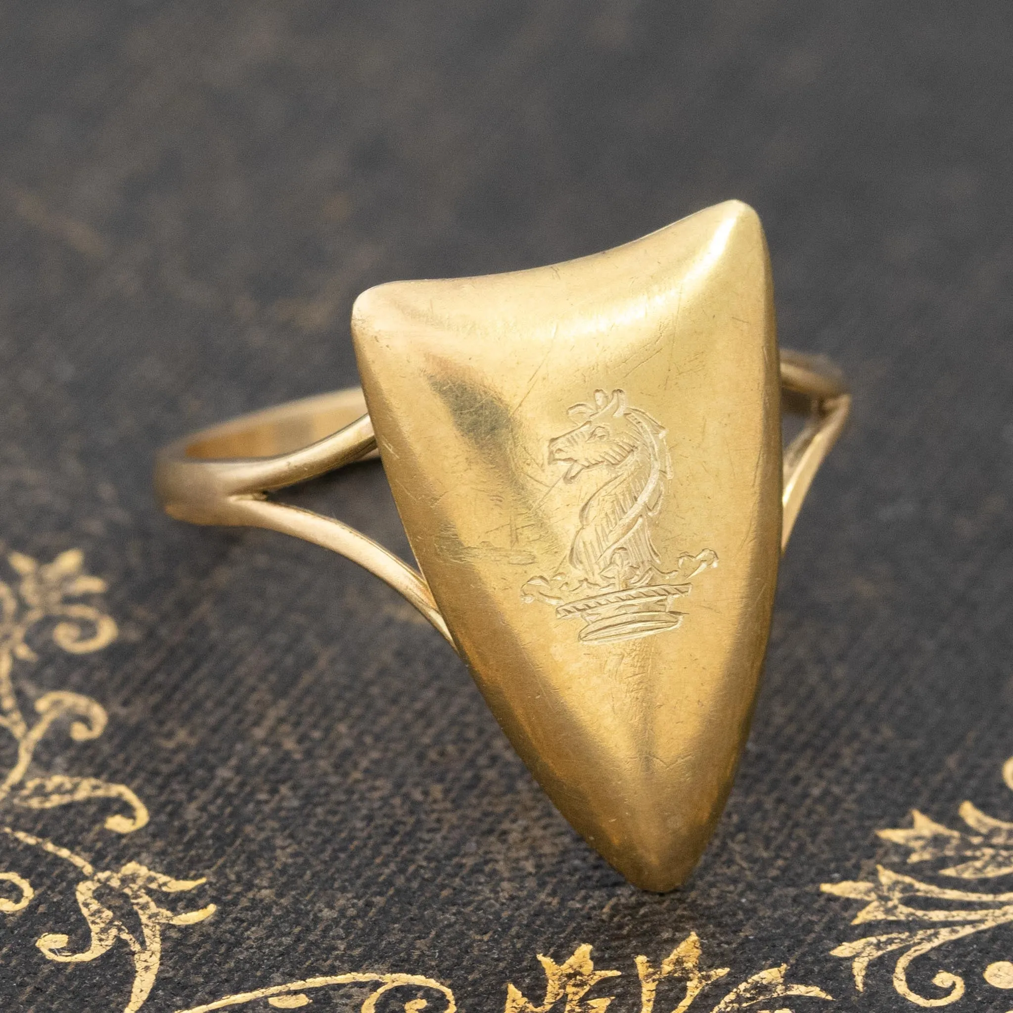 Antique Engraved Shield Conversion Ring