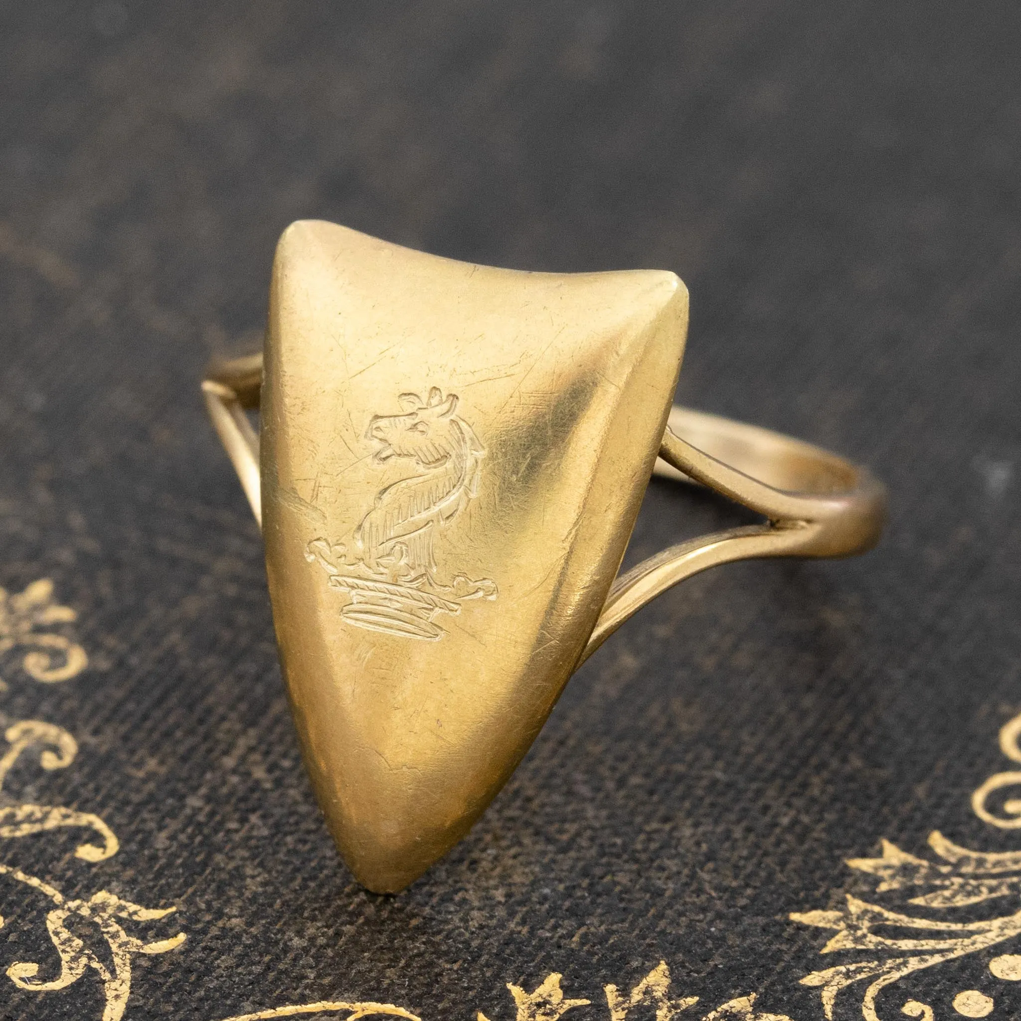 Antique Engraved Shield Conversion Ring