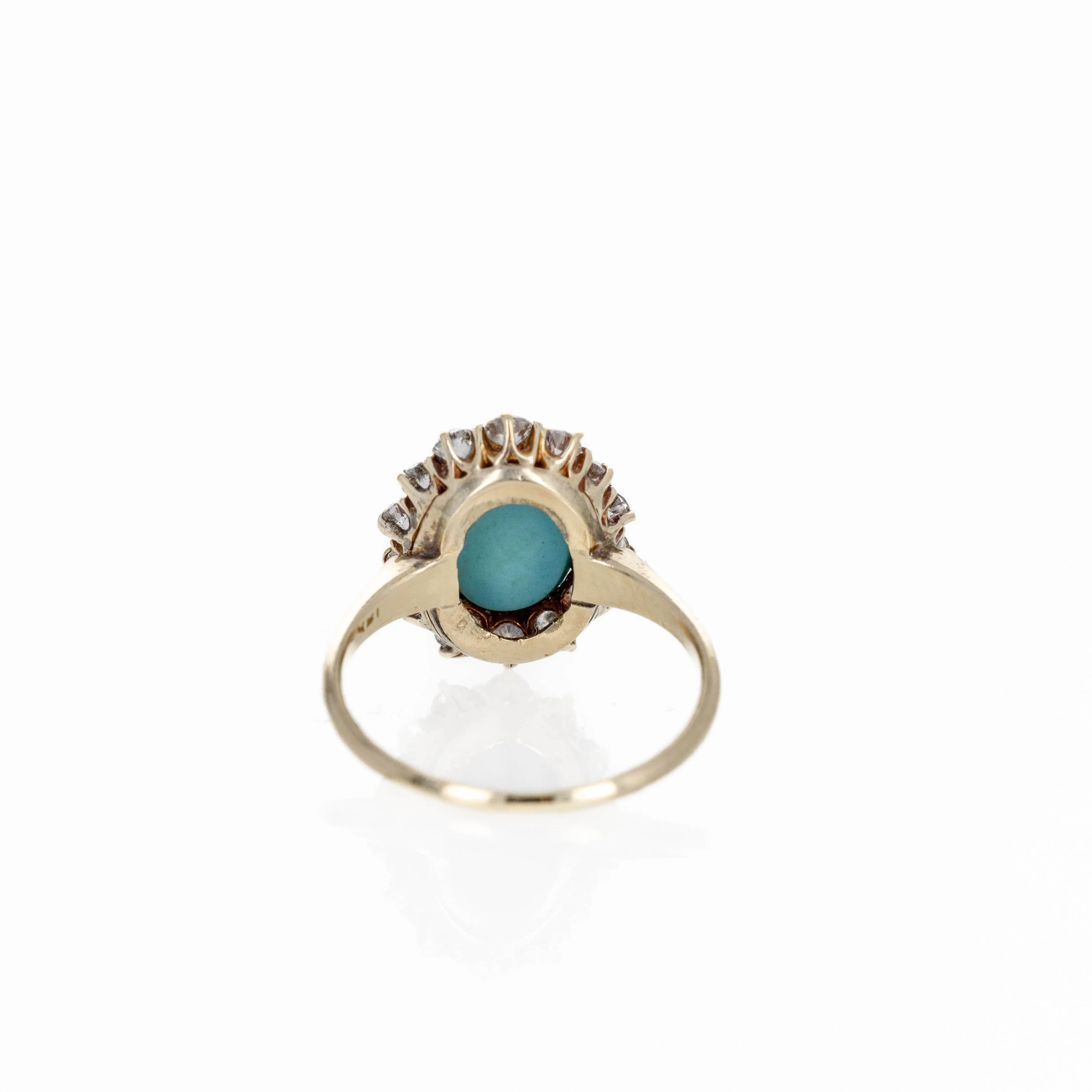 Antique Victorian 18K Yellow Gold Turquoise Diamond Halo Ring