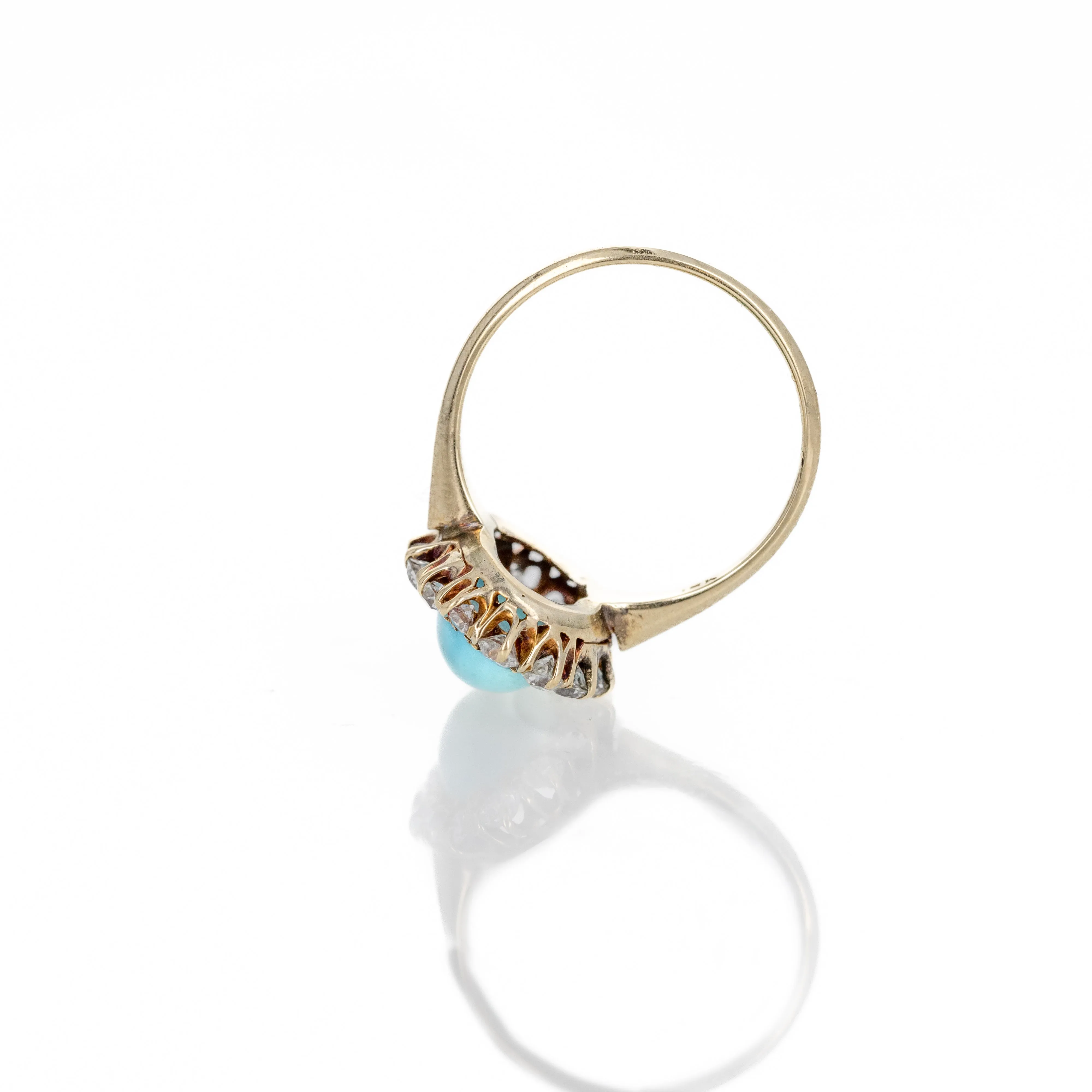 Antique Victorian 18K Yellow Gold Turquoise Diamond Halo Ring
