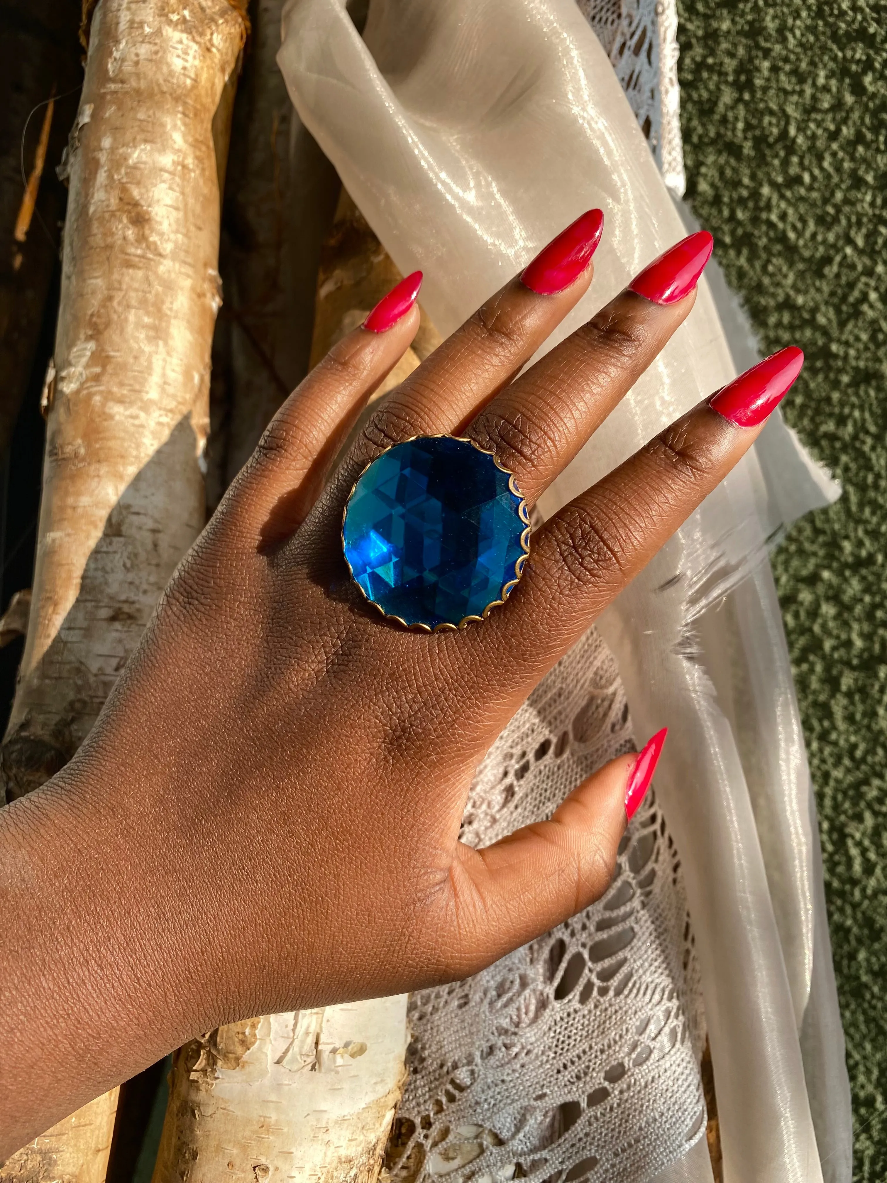 Aqua faceted glass ring