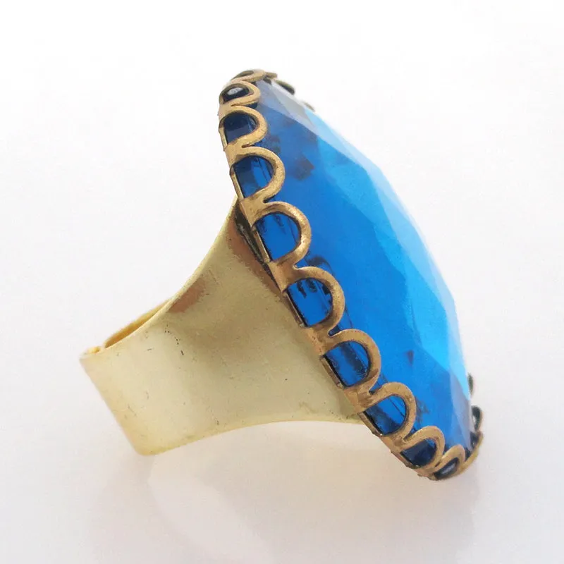 Aqua faceted glass ring