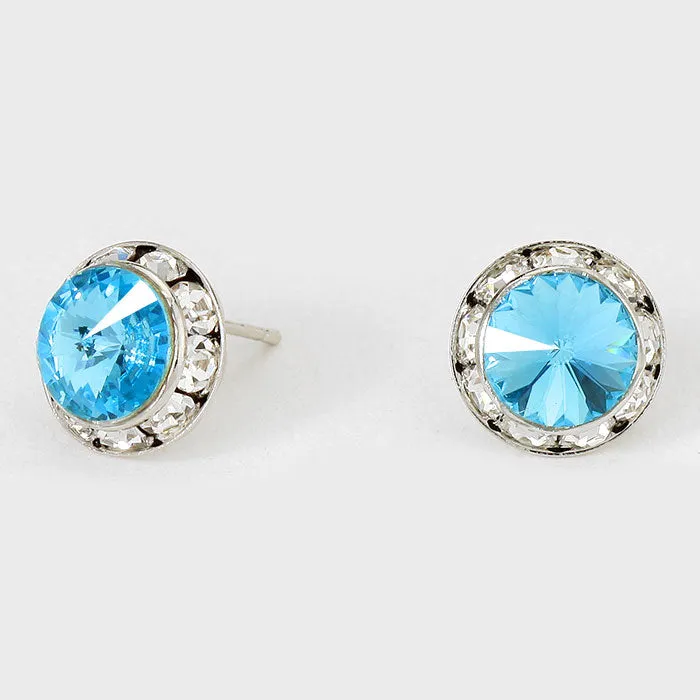 Aqua Stud Earrings 0.5" | 123299