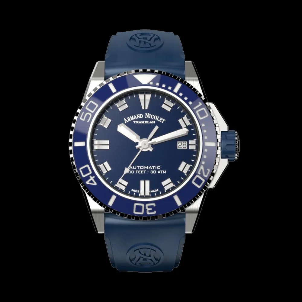 ARMAND NICOLET JS9-41 MEN'S AUTOMATIC BLUE STRAP BLUE DIAL WATCH
