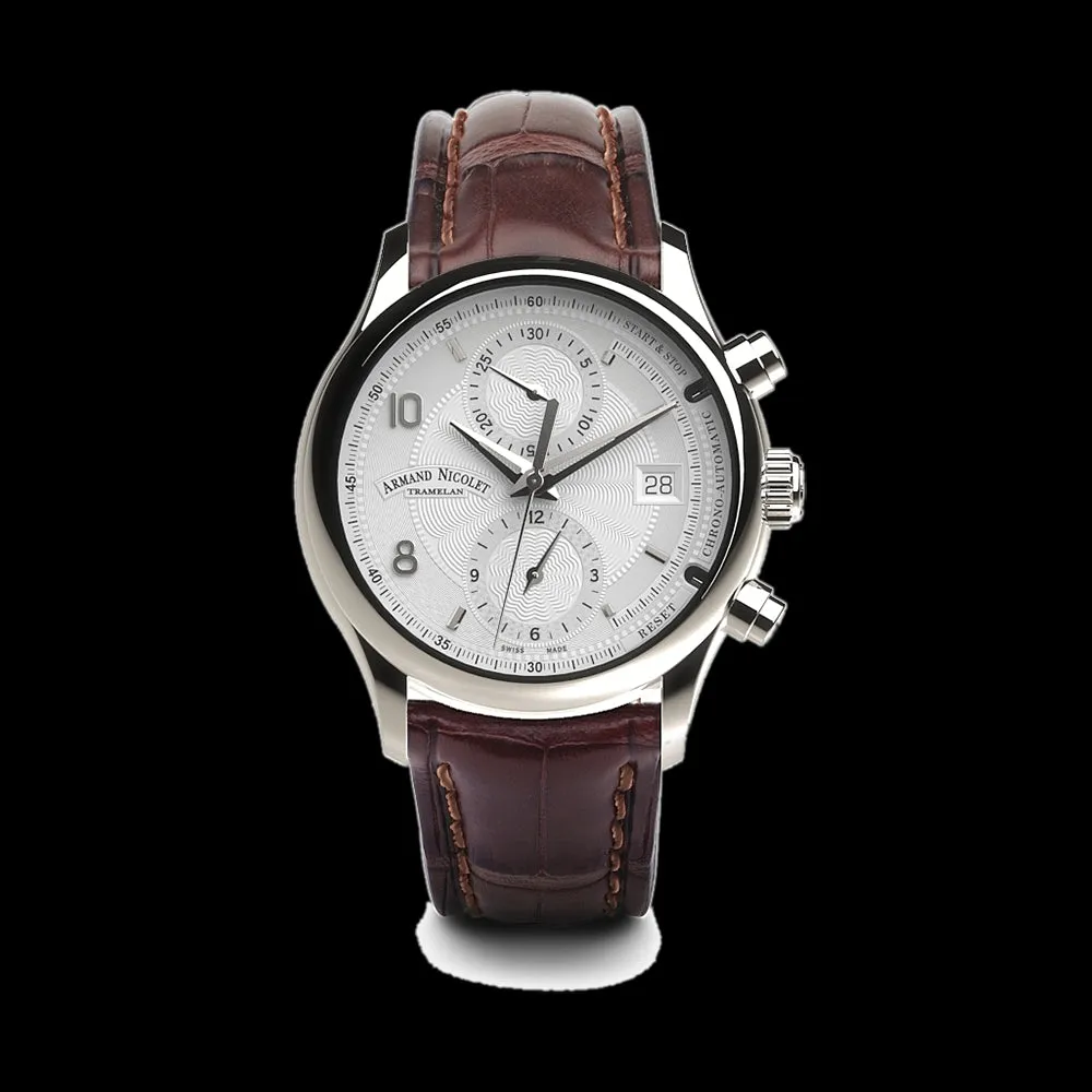 ARMAND NICOLET M02-4 MEN'S AUTOMATIC BROWN STRAP SILVER DIAL WATCH