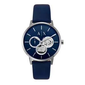 Armani Exchange Blue Leather Strap Blue Dial Quartz Watch for Gents - AX2746