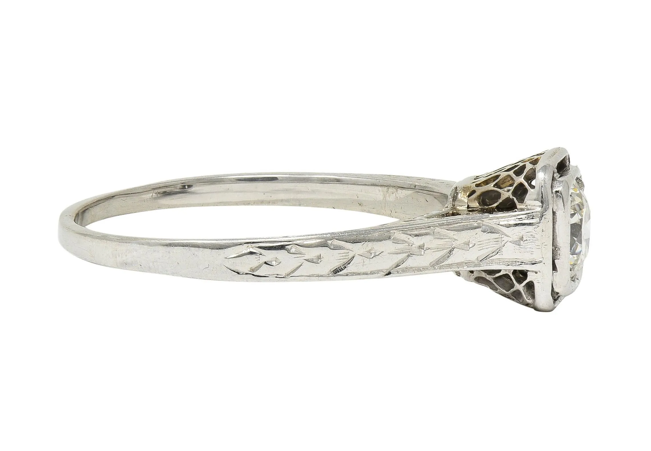 Art Deco 0.40 CTW Transitional Diamond 18 Karat White Gold Vintage Trellis Engagement Ring