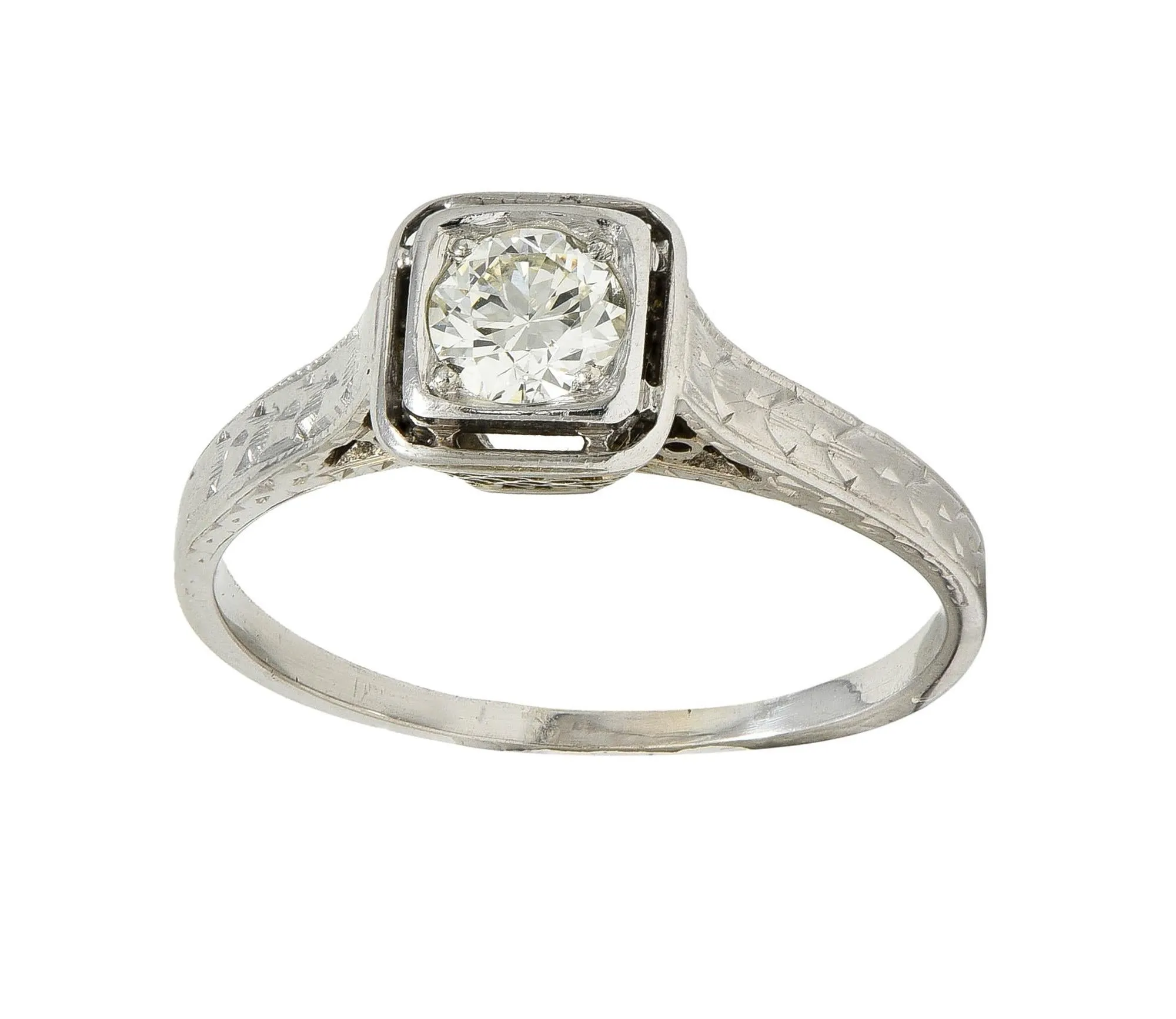 Art Deco 0.40 CTW Transitional Diamond 18 Karat White Gold Vintage Trellis Engagement Ring