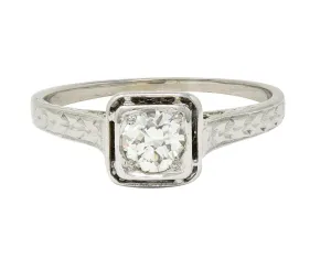 Art Deco 0.40 CTW Transitional Diamond 18 Karat White Gold Vintage Trellis Engagement Ring