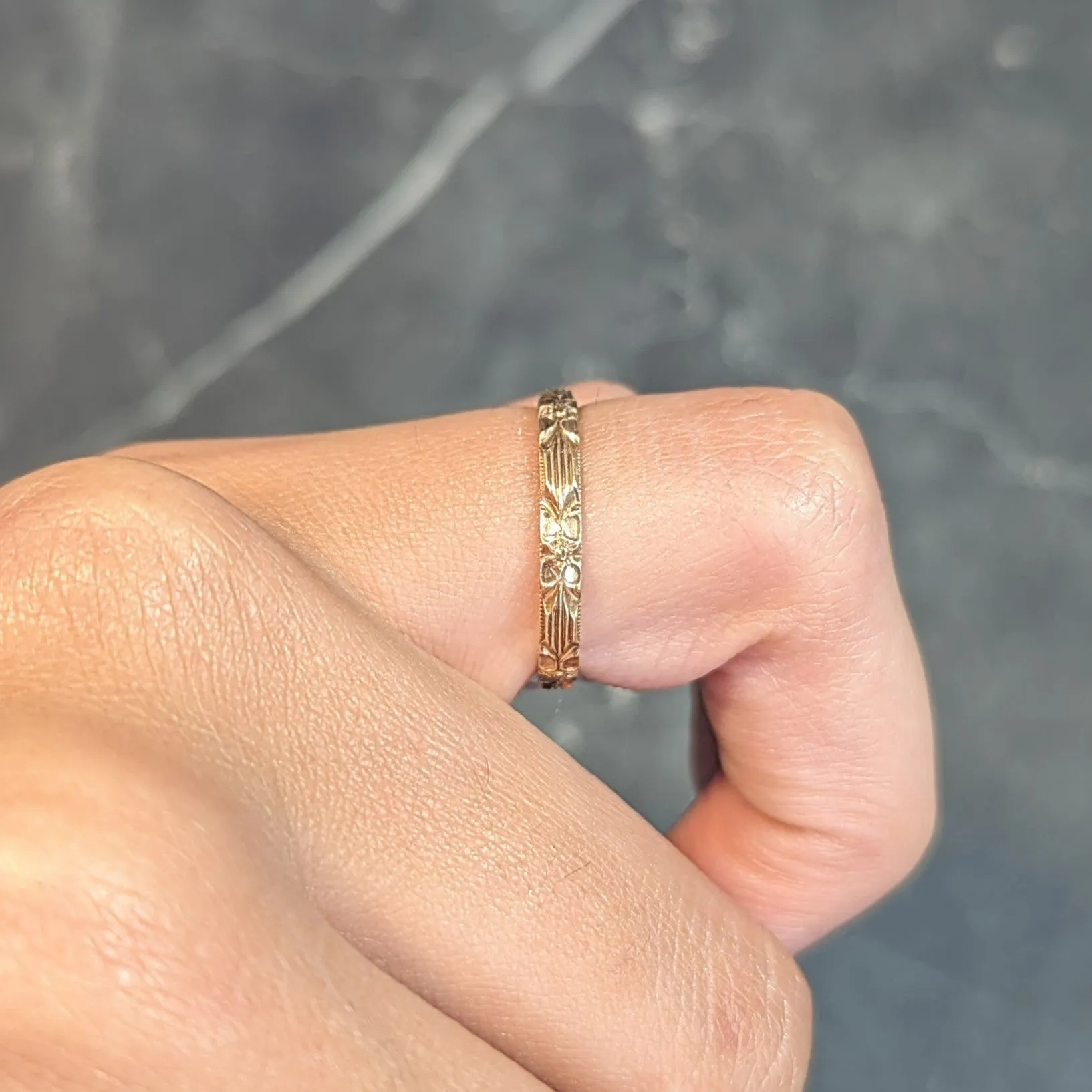 Art Deco 14 Karat Yellow Gold Orange Blossom Vintage Wedding Band Ring