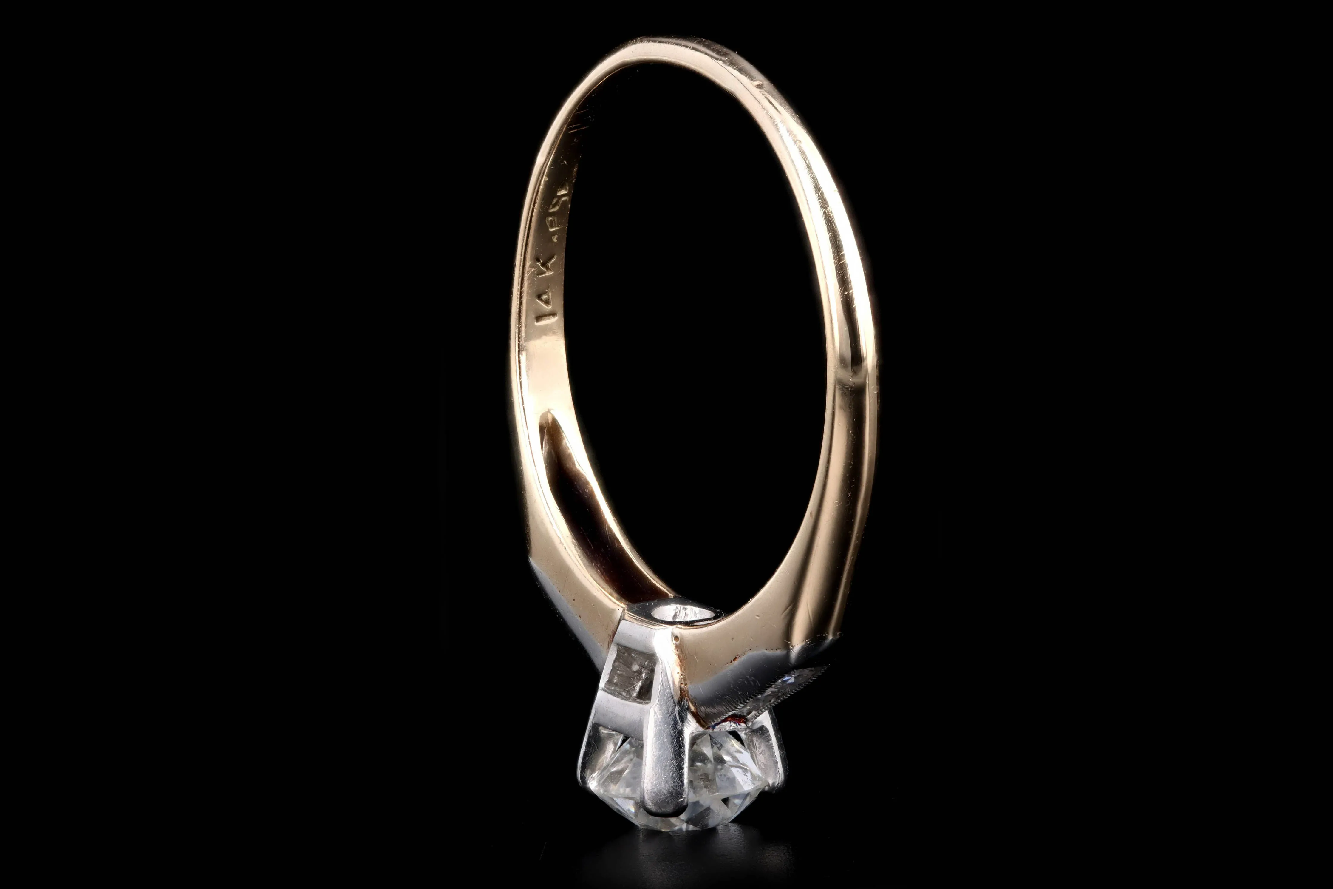 Art Deco 14K Yellow Gold .70 Carat Old European Cut Diamond Engagement Ring