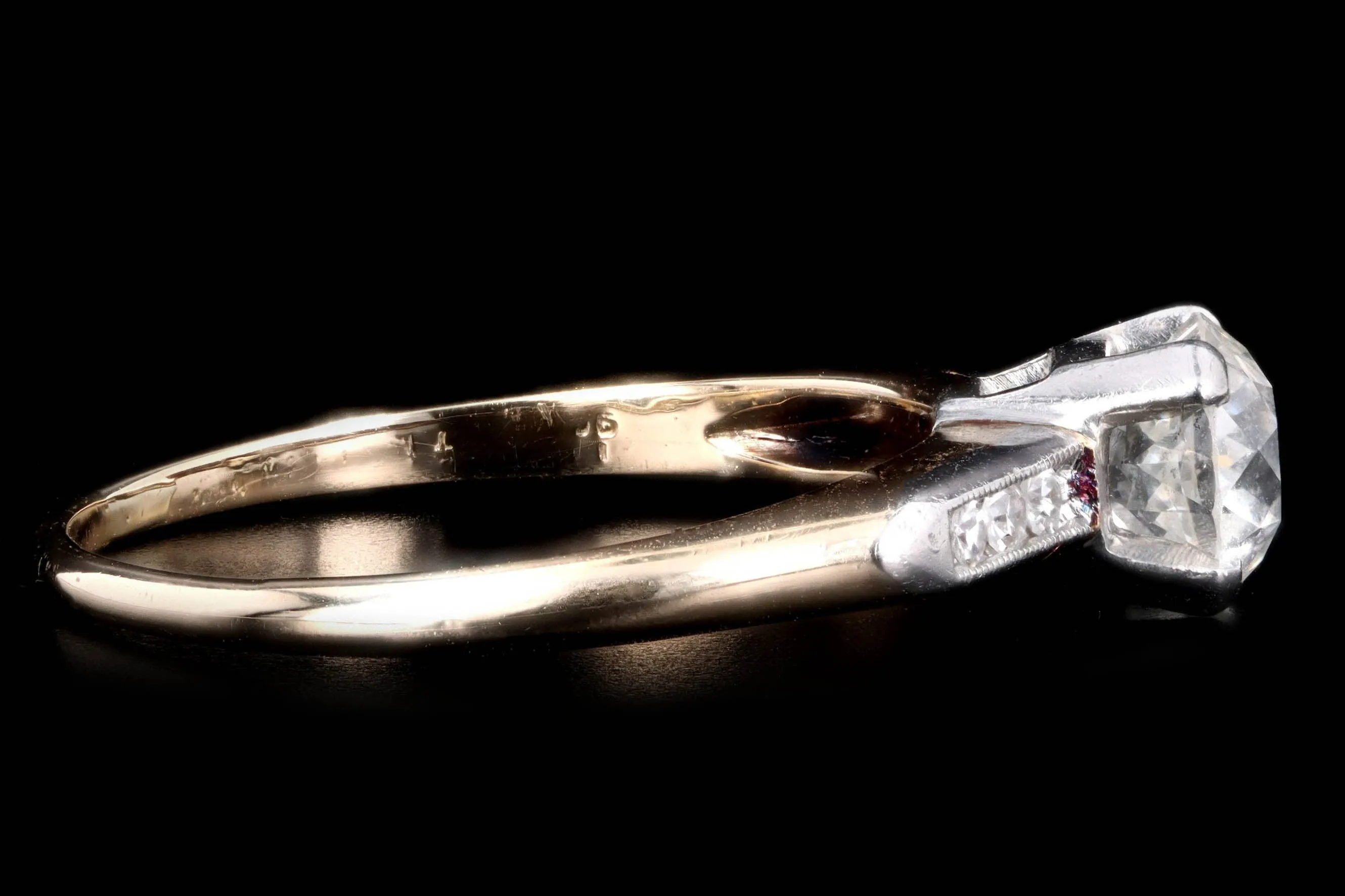 Art Deco 14K Yellow Gold .70 Carat Old European Cut Diamond Engagement Ring