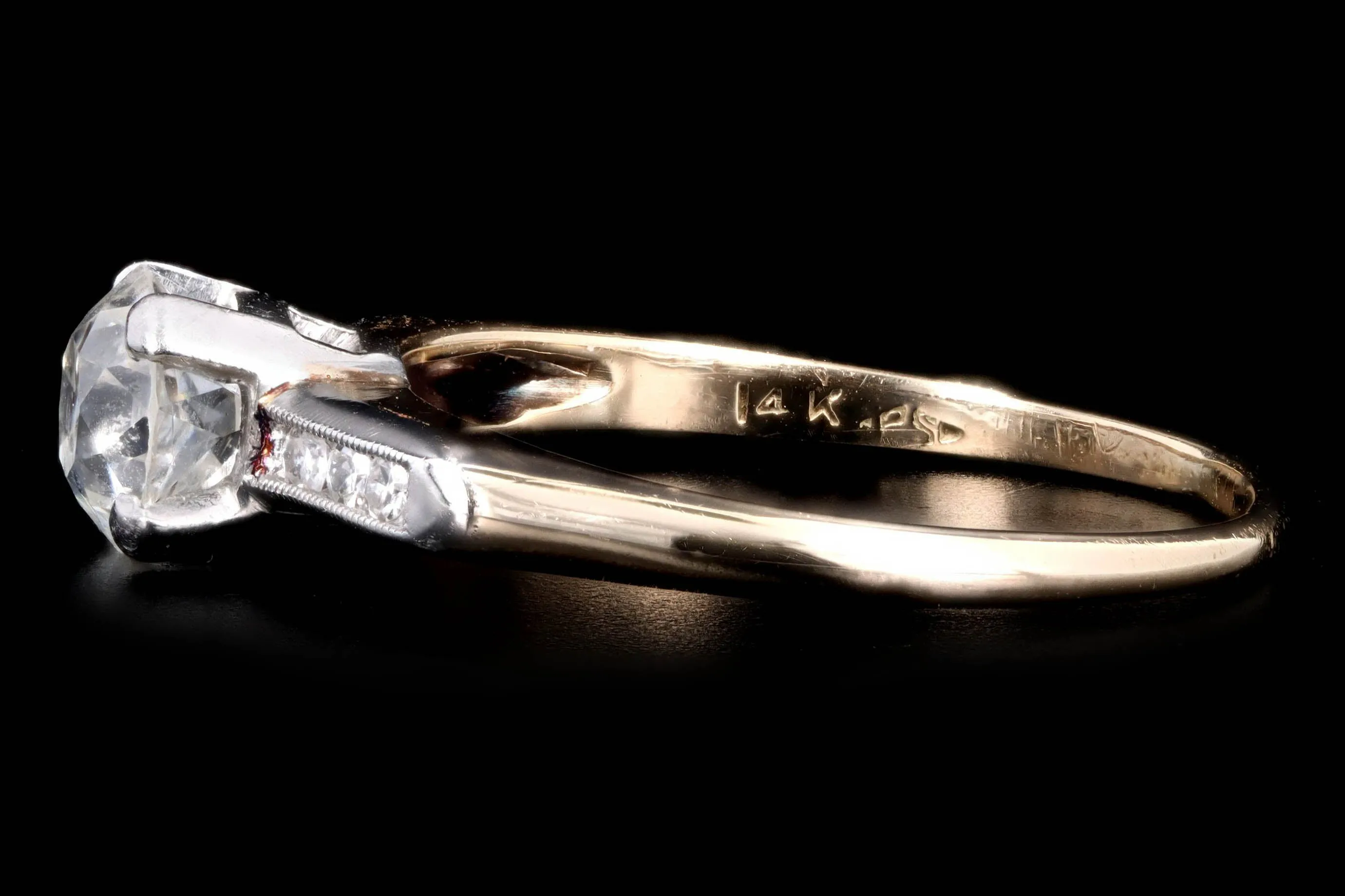 Art Deco 14K Yellow Gold .70 Carat Old European Cut Diamond Engagement Ring