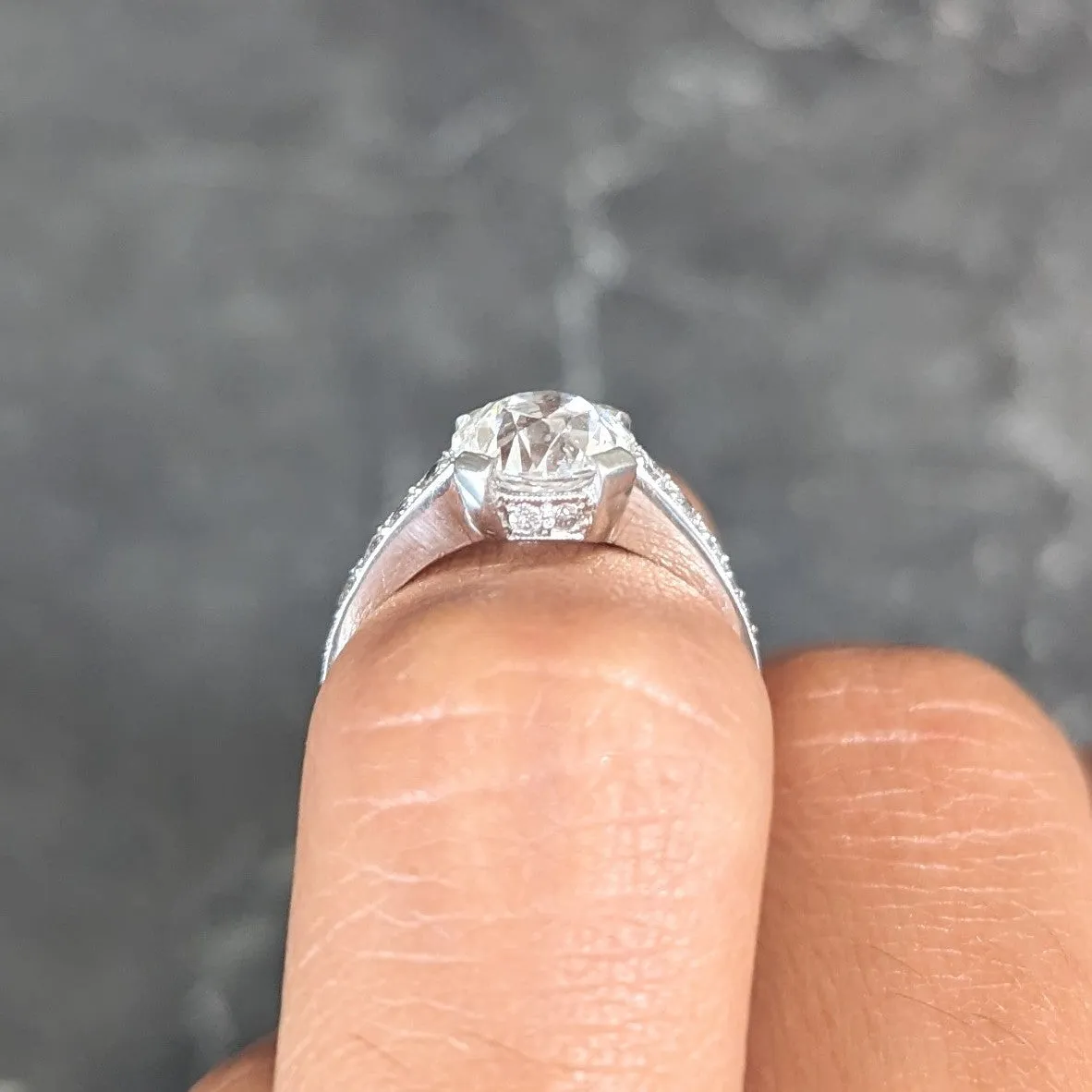 Art Deco 1.88 CTW Old European Cut Diamond Platinum Vintage Engagement Ring