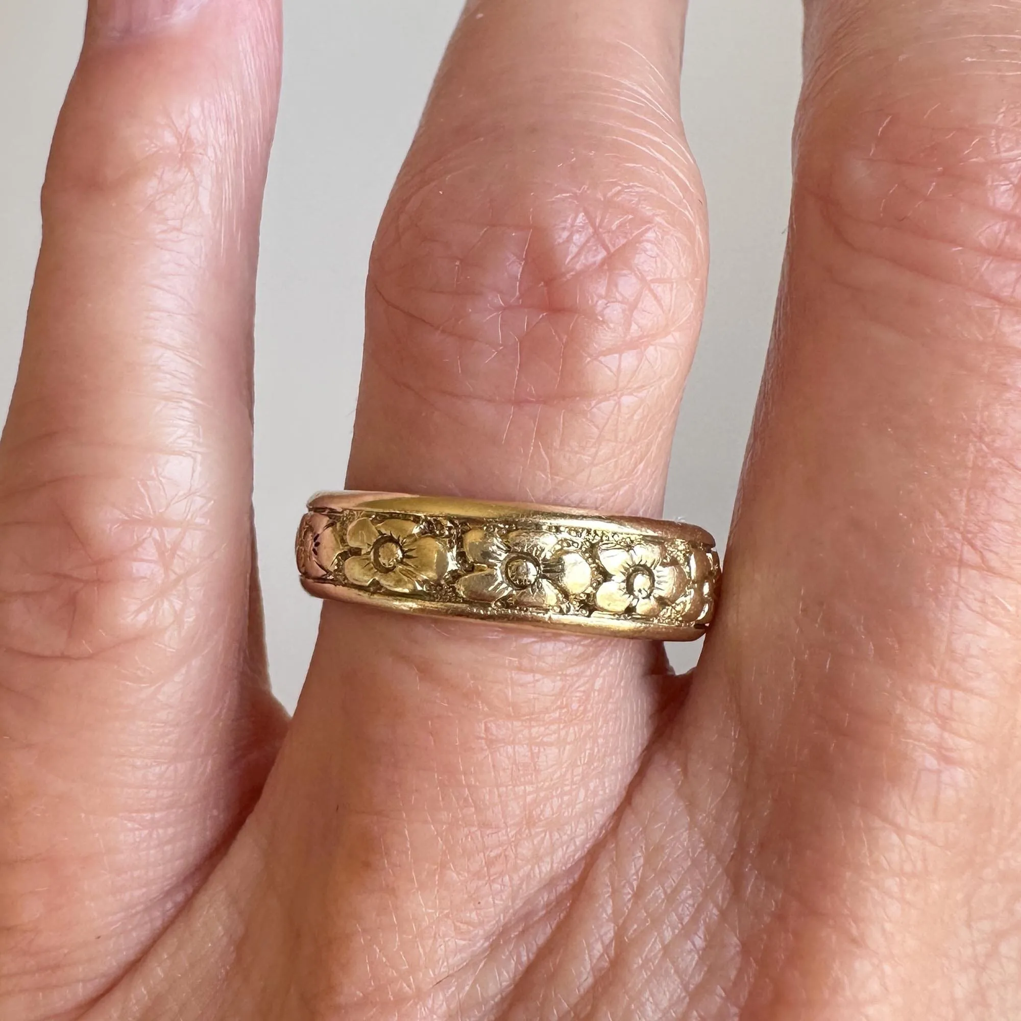 Art Deco 18K Gold Orange Blossom Wedding Band Ring
