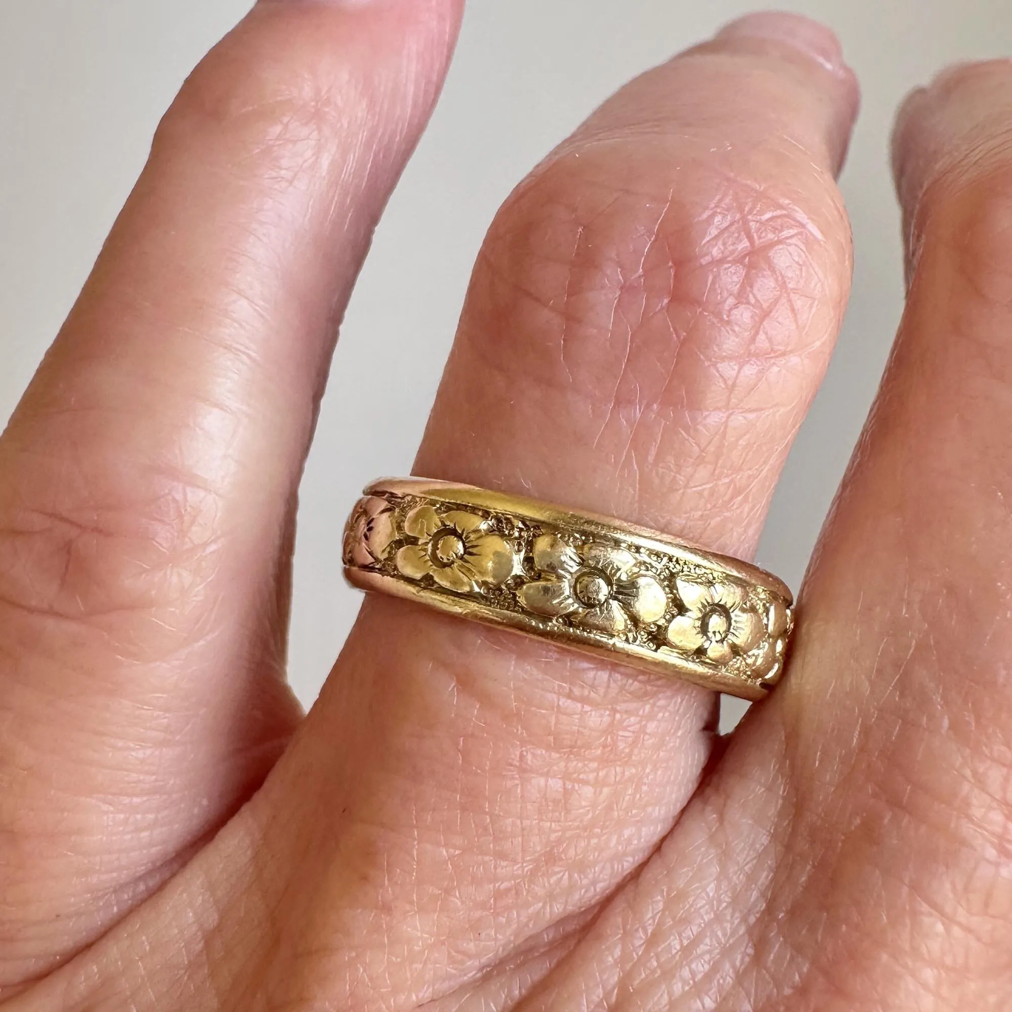 Art Deco 18K Gold Orange Blossom Wedding Band Ring