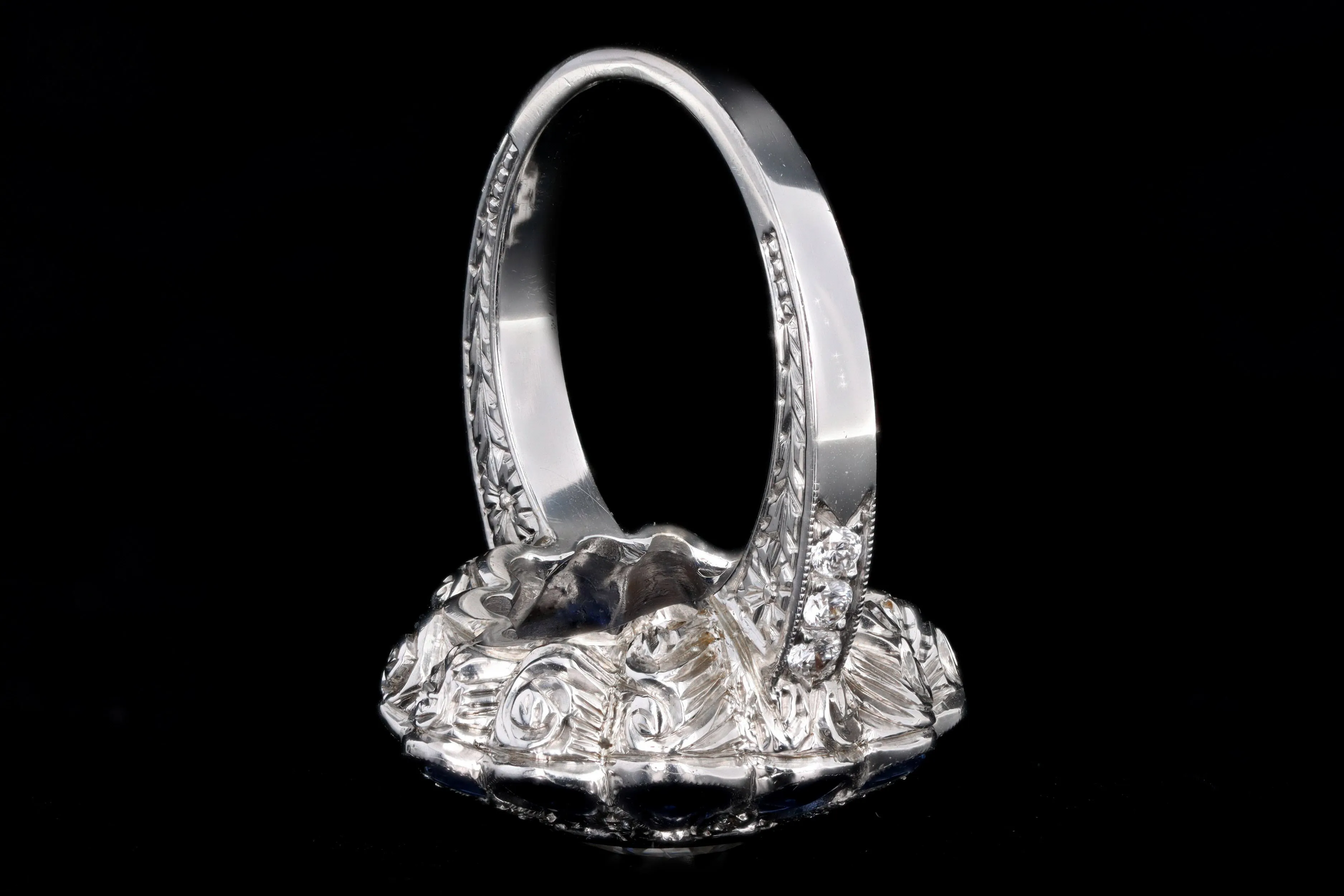 Art Deco Inspired 2.06 Carat Round Brilliant Diamond & Synthetic Sapphire Flower Ring