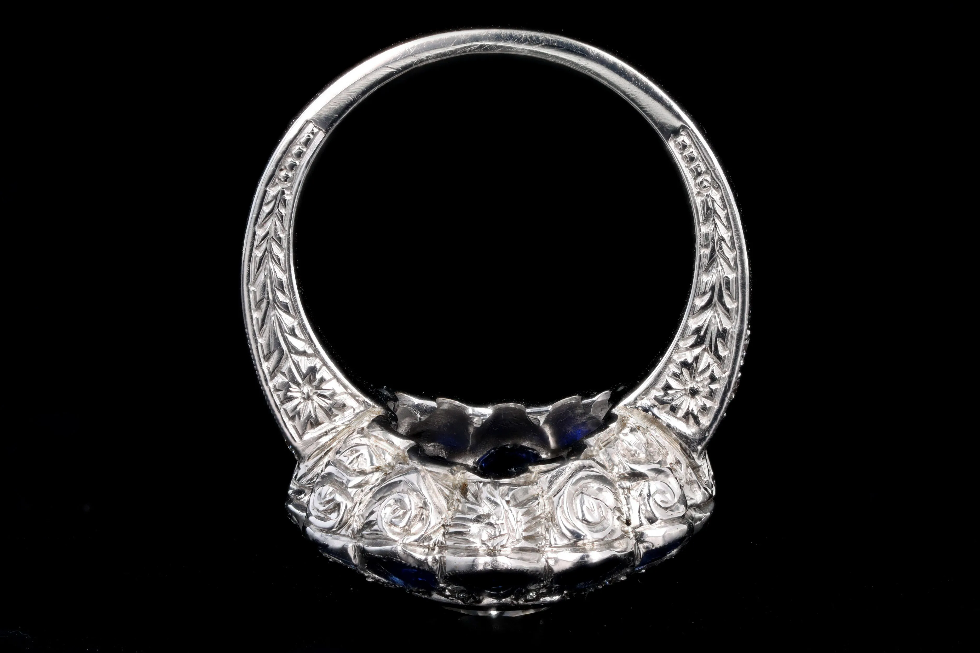 Art Deco Inspired 2.06 Carat Round Brilliant Diamond & Synthetic Sapphire Flower Ring