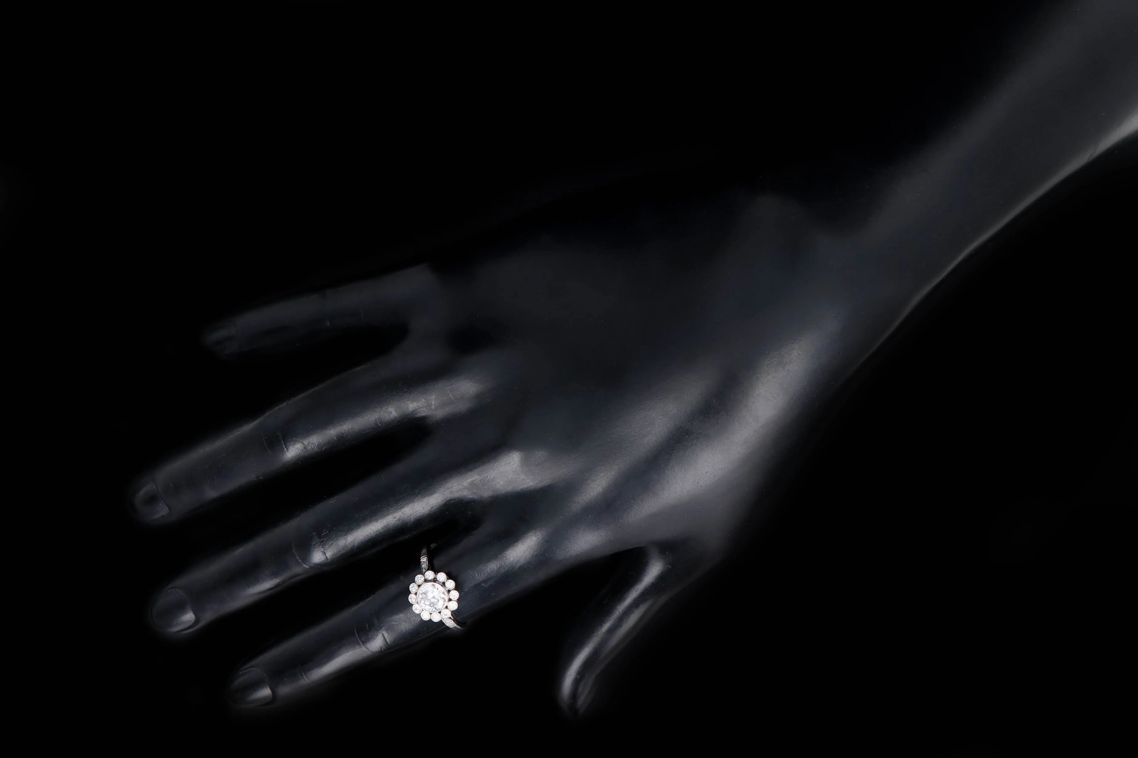 Art Deco Inspired Platinum 0.74 Carat Old European Cut Diamond Cluster Halo Engagement Ring