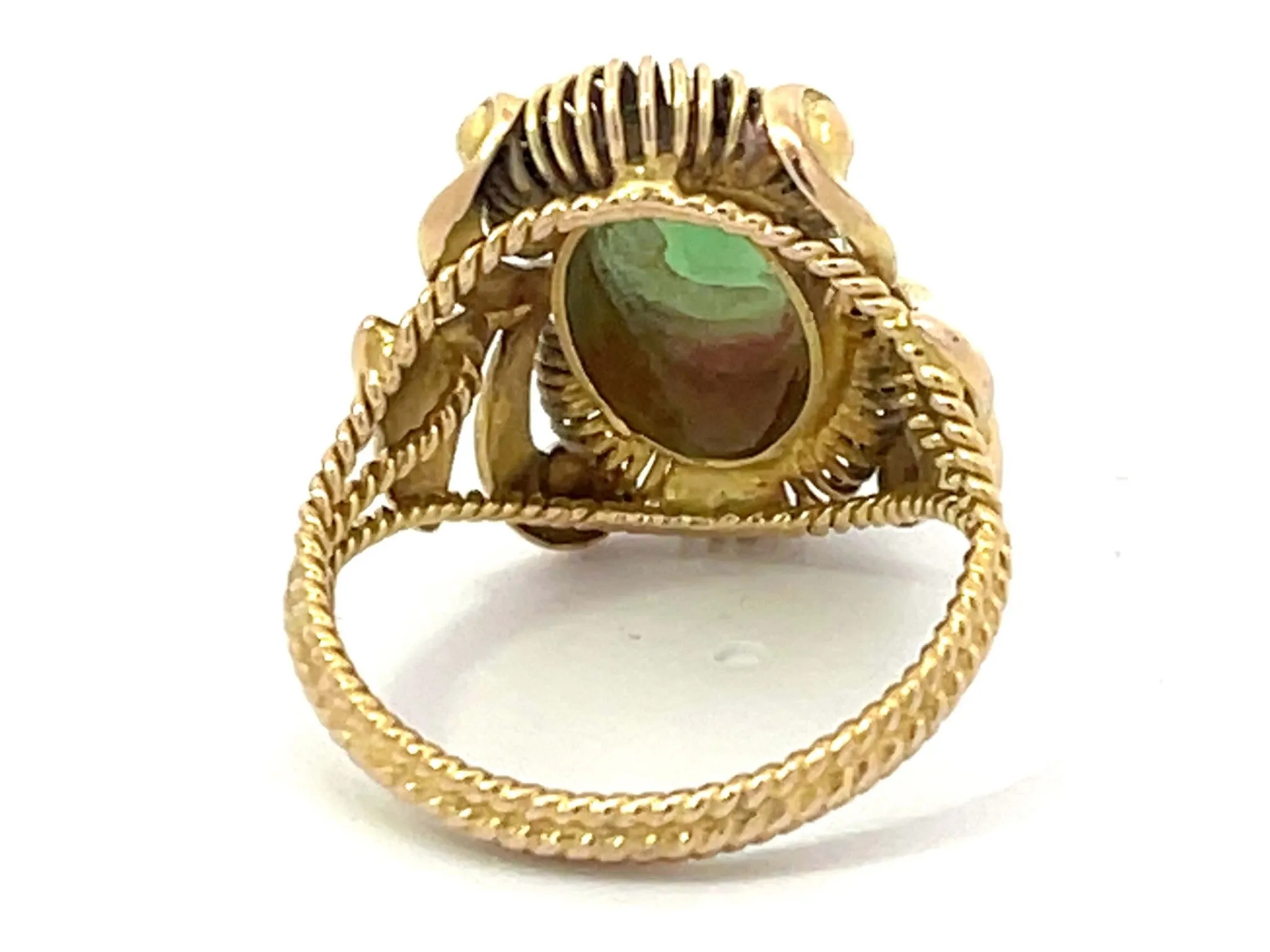 Art Deco Oval Jade Ring in 14K Yellow Gold