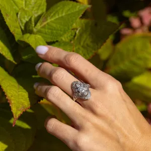 Art Deco Platinum 0.50 Carat Diamond Filigree Shield Ring