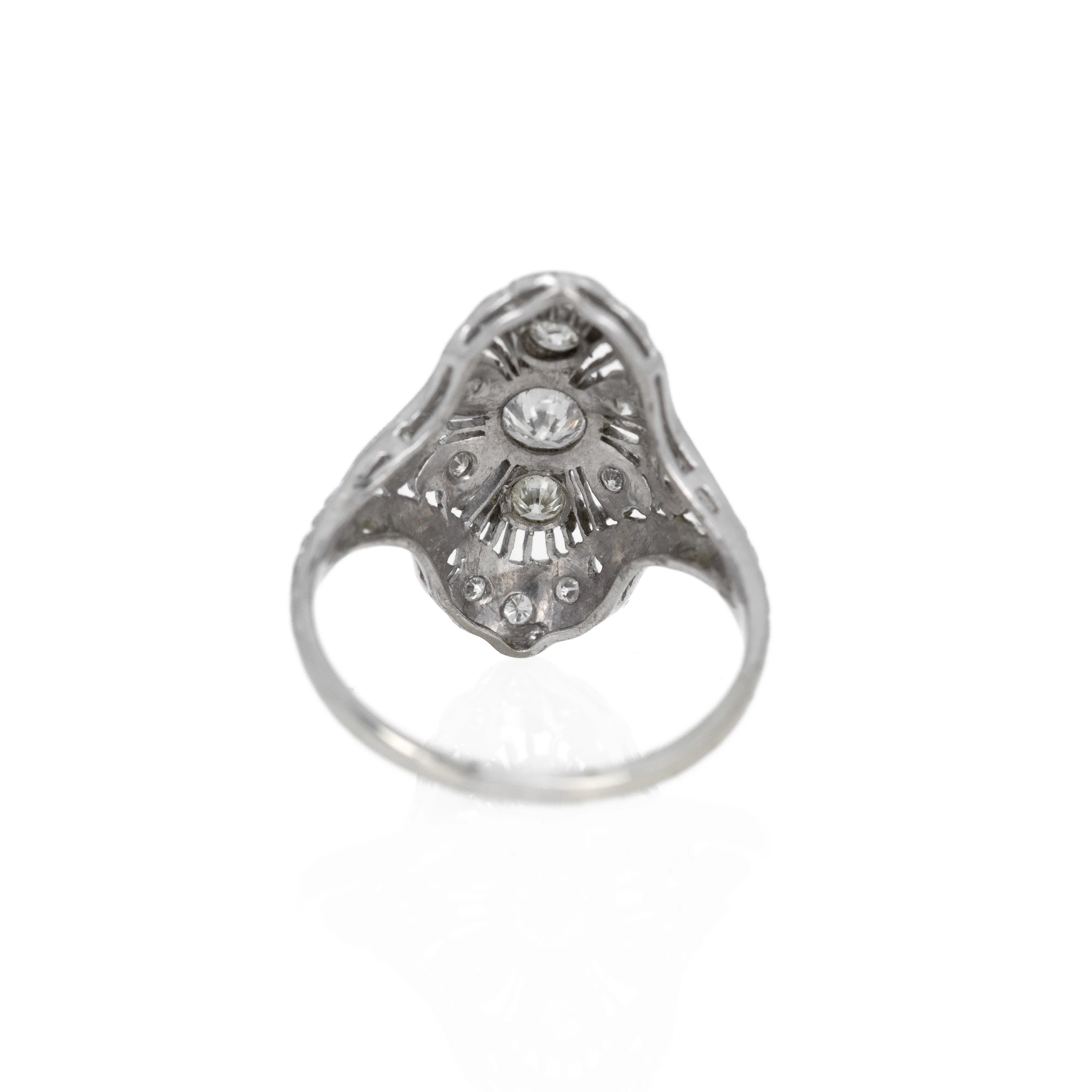 Art Deco Platinum 0.50 Carat Diamond Filigree Shield Ring