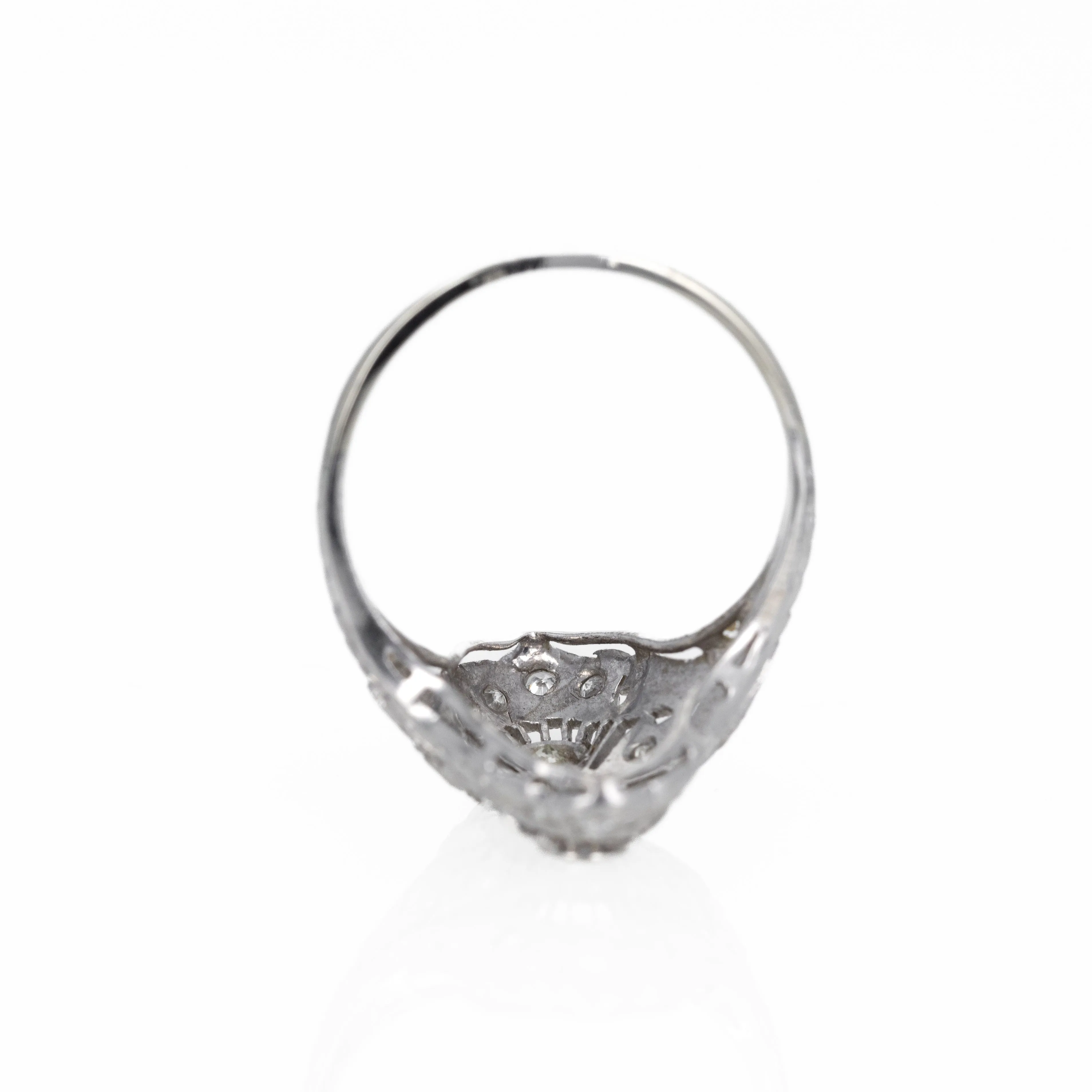 Art Deco Platinum 0.50 Carat Diamond Filigree Shield Ring