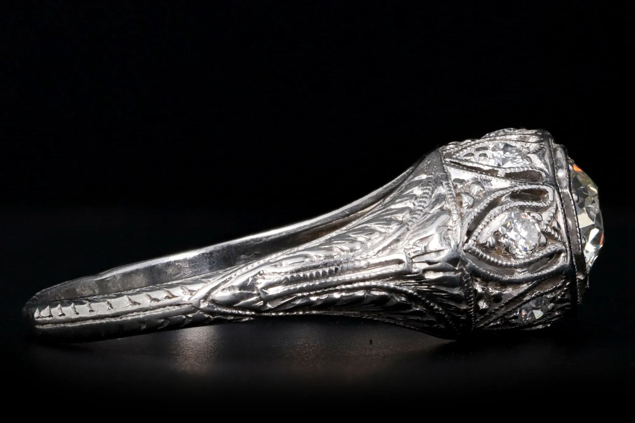 Art Deco Platinum 0.55 Carat Old European Diamond Filigree Engagement Ring