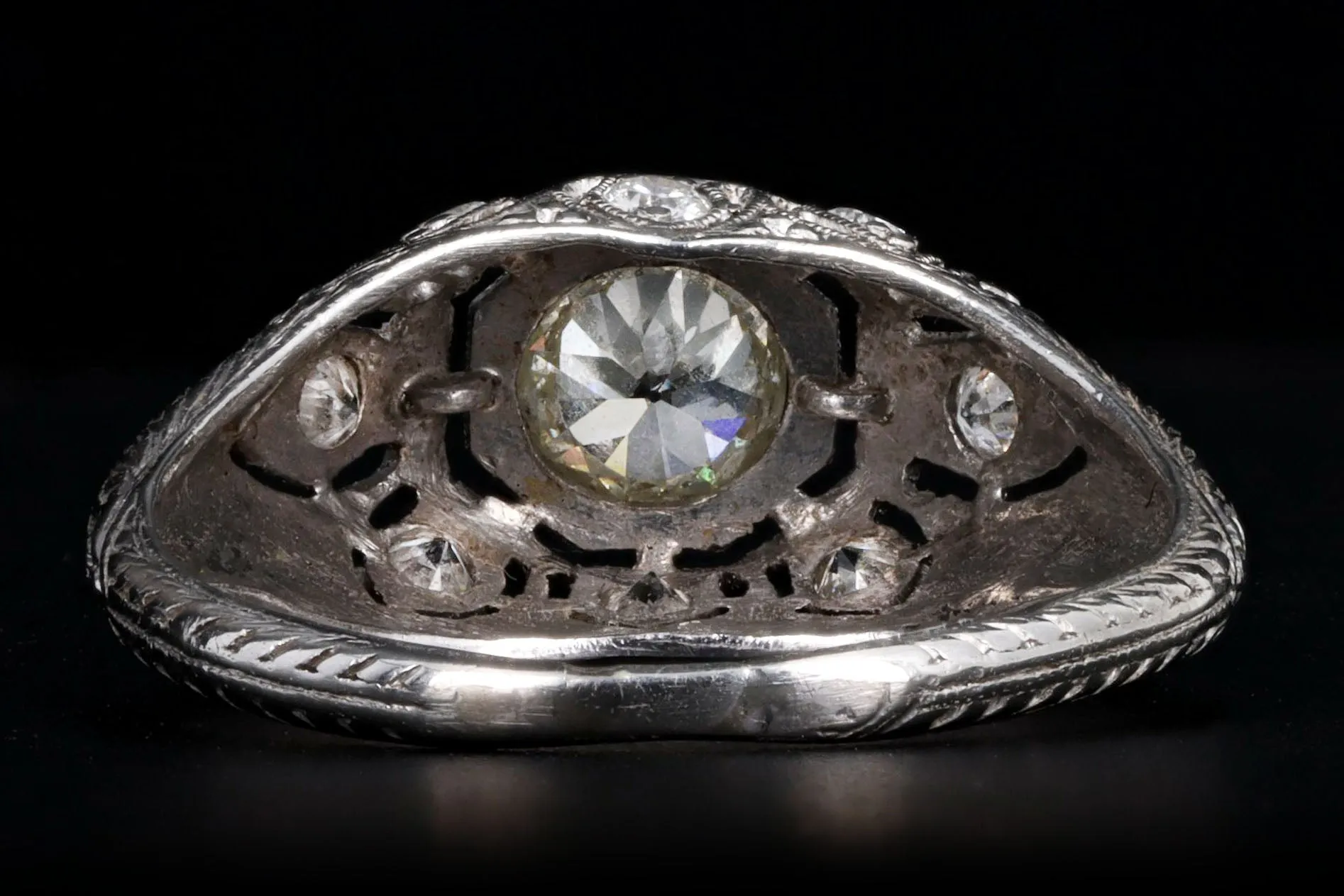 Art Deco Platinum 0.55 Carat Old European Diamond Filigree Engagement Ring