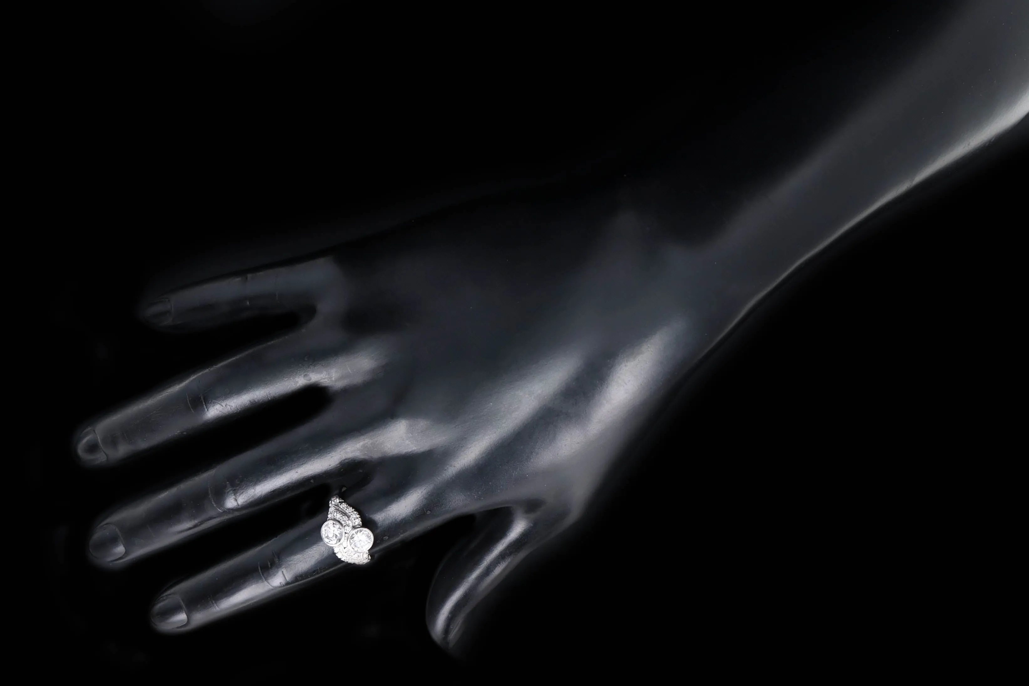 Art Deco Platinum 1.70 Carat Total Weight Diamond Two Stone Ring