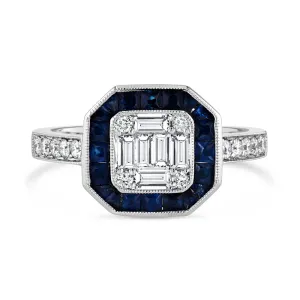 Art Deco Ring with Sapphire Halo