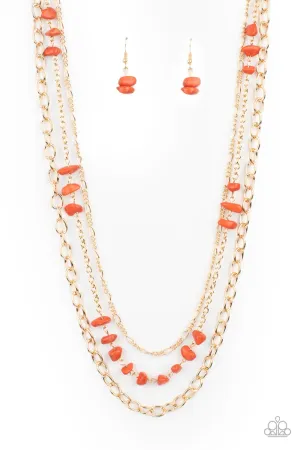 Artisanal Abundance - Orange - Stone Gold Chain Tiered Paparazzi Necklace