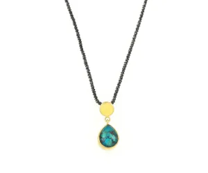 Athena gold drop necklace with Chrysocolla