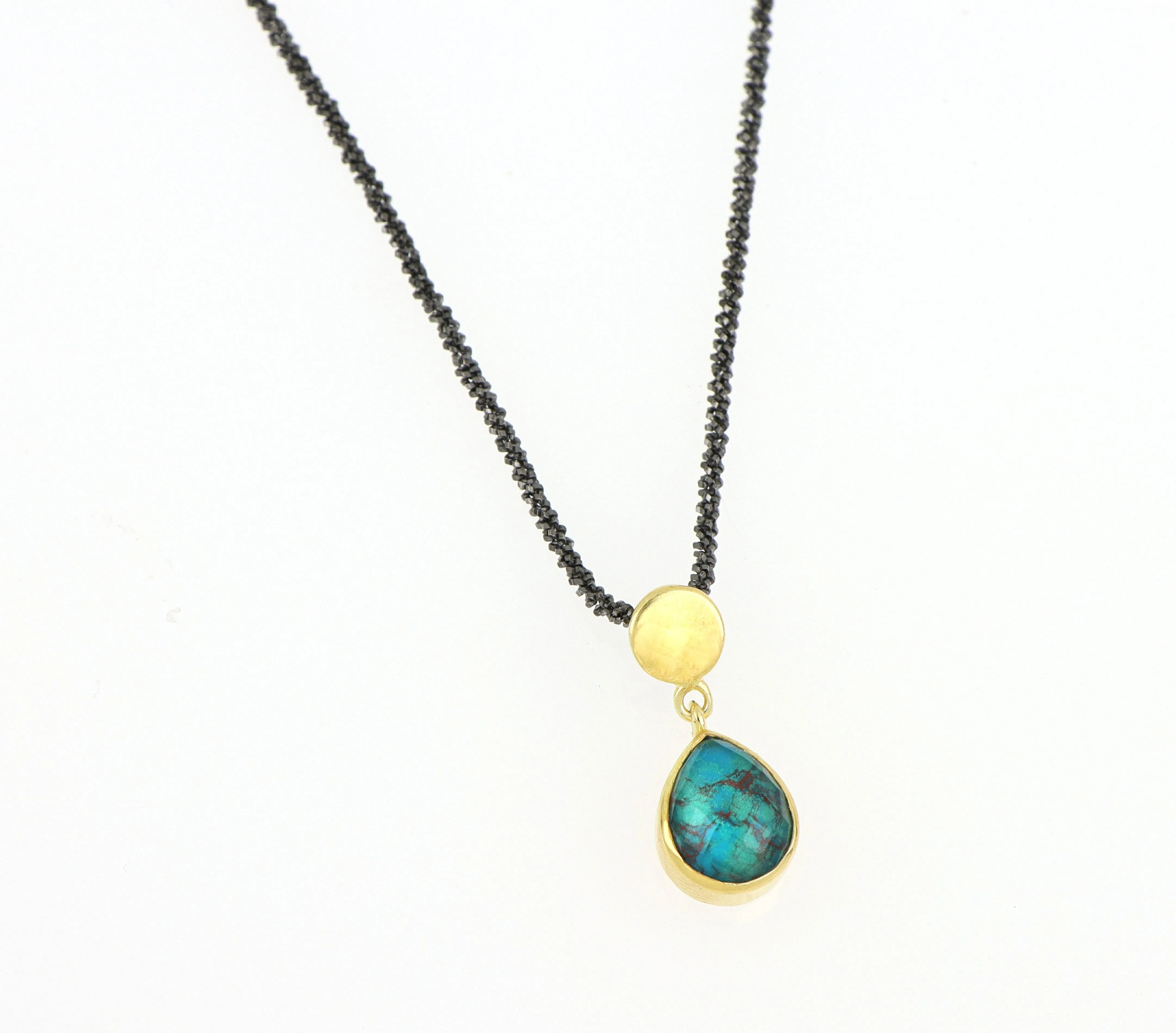 Athena gold drop necklace with Chrysocolla