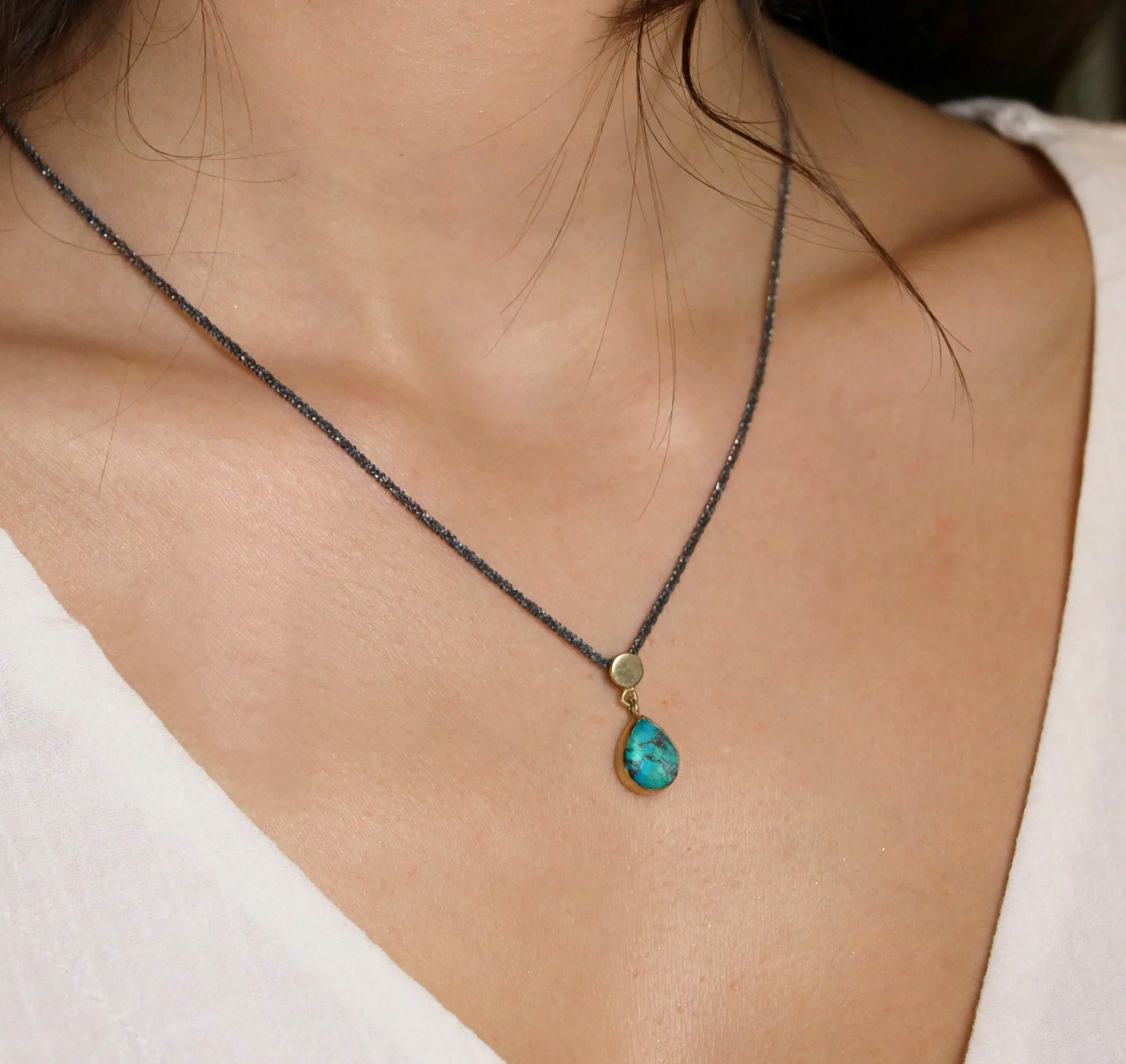 Athena gold drop necklace with Chrysocolla