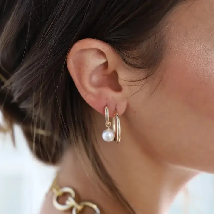 audrey gold filled pearl hoop earrings