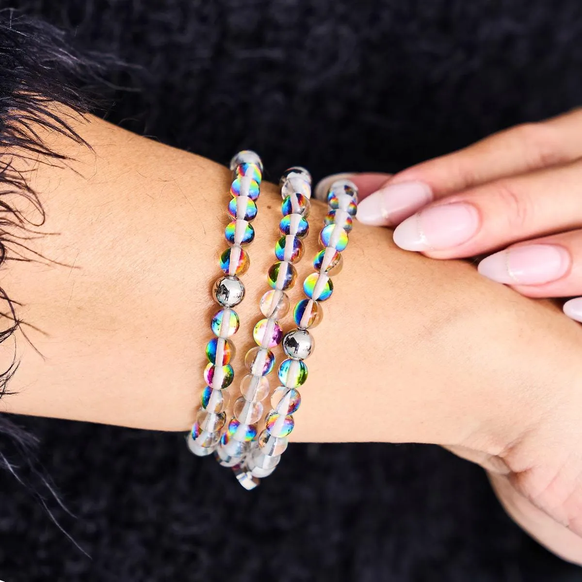 Aurora Burst | Silver | Galaxy Glass Bead Bracelet