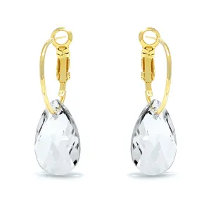 Aurora Small Drop Earrings with White Clear Pear Crystals from Swarovski Gold Plated