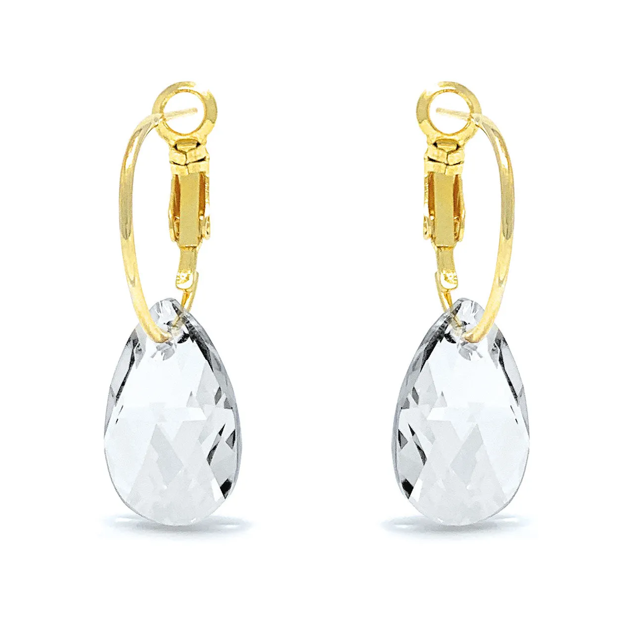 Aurora Small Drop Earrings with White Clear Pear Crystals from Swarovski Gold Plated