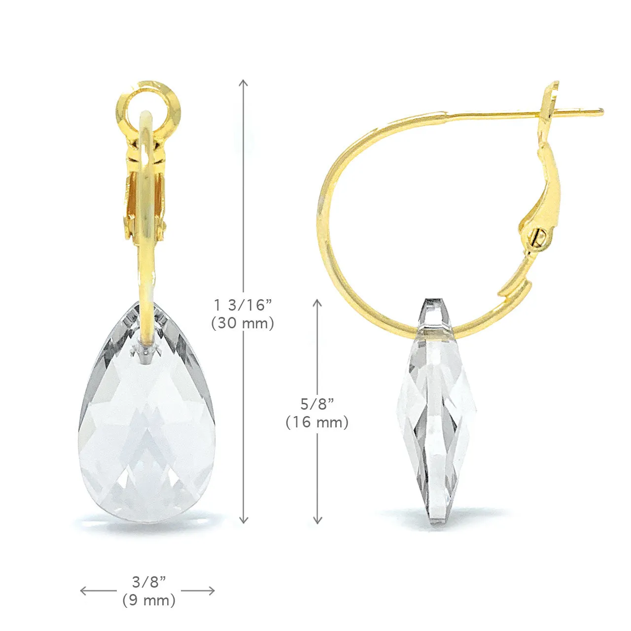 Aurora Small Drop Earrings with White Clear Pear Crystals from Swarovski Gold Plated