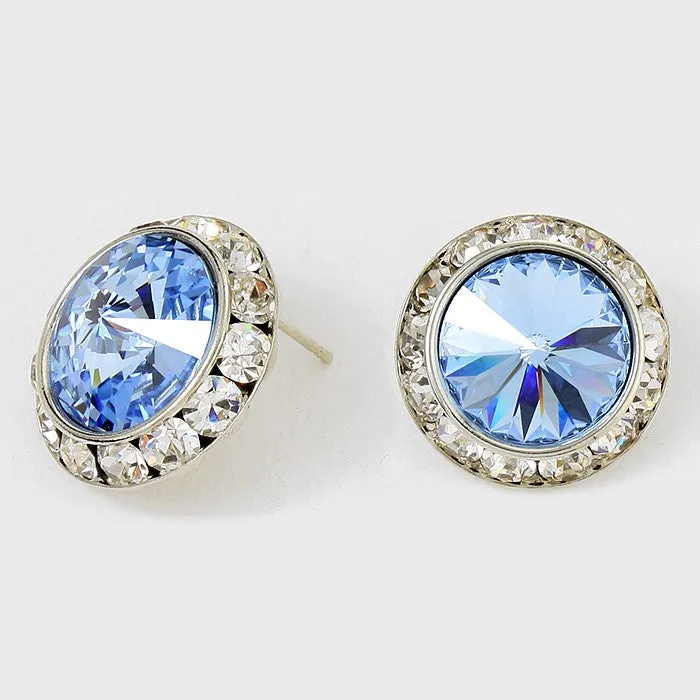 Austrian Blue Crystal Round Stud Earrings | 7/8" | 122923