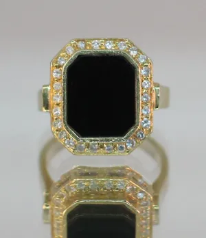 Authentic La Triomphe 18K Gold Diamond & Onyx Ring