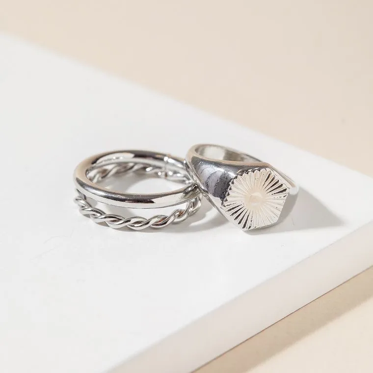 Avenue Zoe - Set of 3 Signet Twist Rings