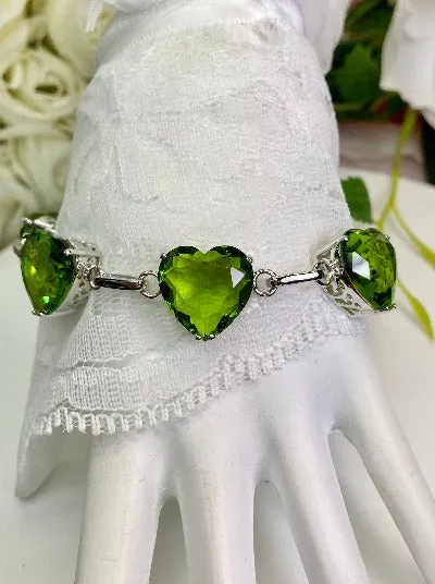 B38, Heart Bracelet, Faceted Heart Gems, Victorian Reproduction Jewelry #B38