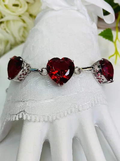 B38, Heart Bracelet, Faceted Heart Gems, Victorian Reproduction Jewelry #B38