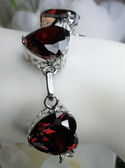 B38, Heart Bracelet, Faceted Heart Gems, Victorian Reproduction Jewelry #B38