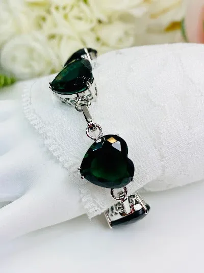 B38, Heart Bracelet, Faceted Heart Gems, Victorian Reproduction Jewelry #B38